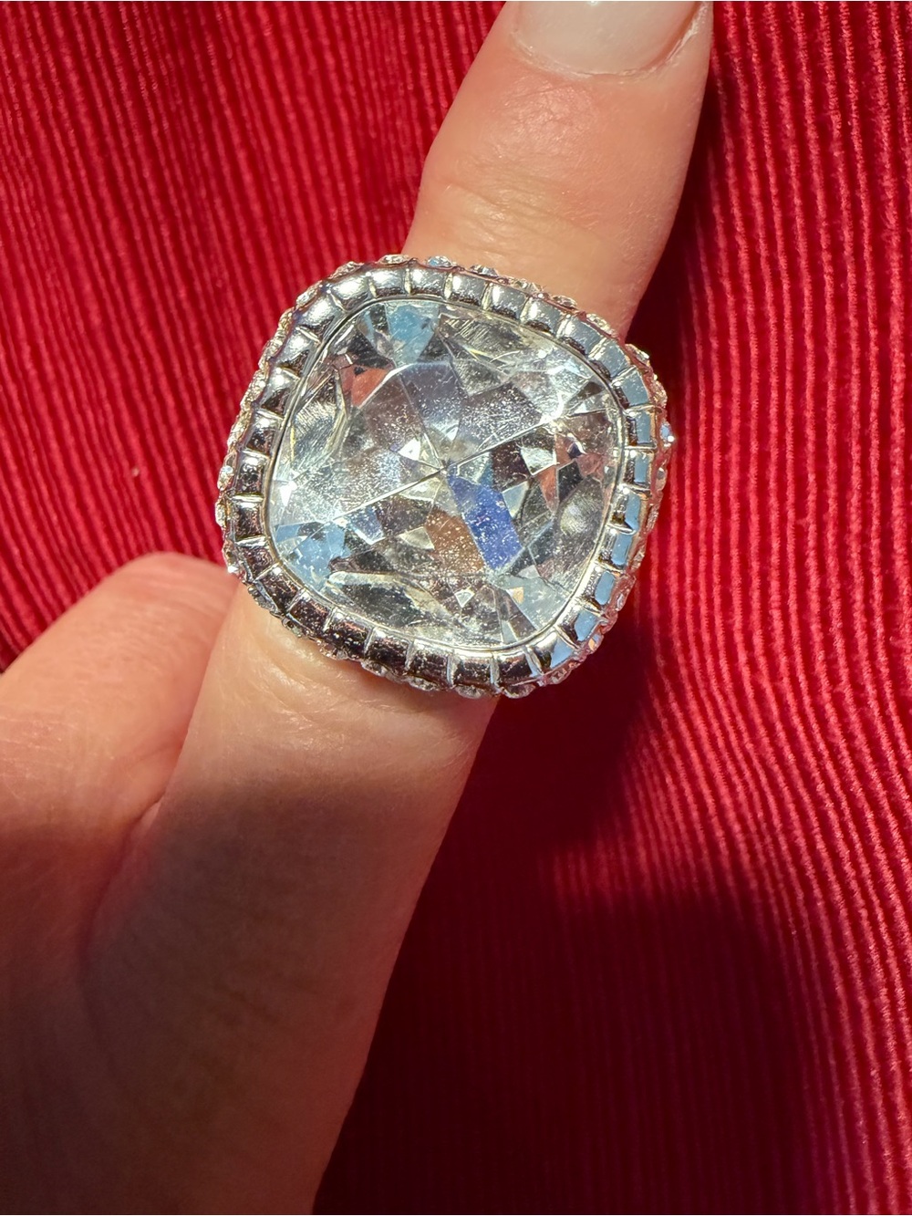 Park Lane Oversized Crystal Statement Ring Silver Size 8 New